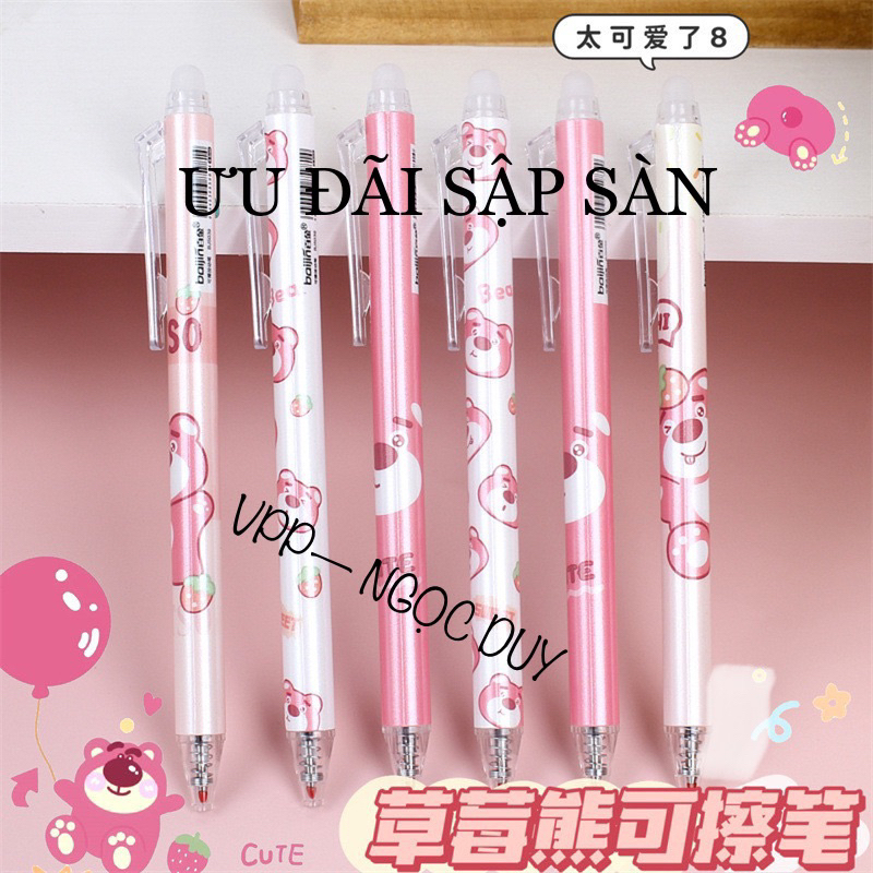 Set 6 Bút Bi Ngòi 0.5mm Hình Cute -Hình Gấu / Dâu Tây Hoạt Hình Dễ Thương