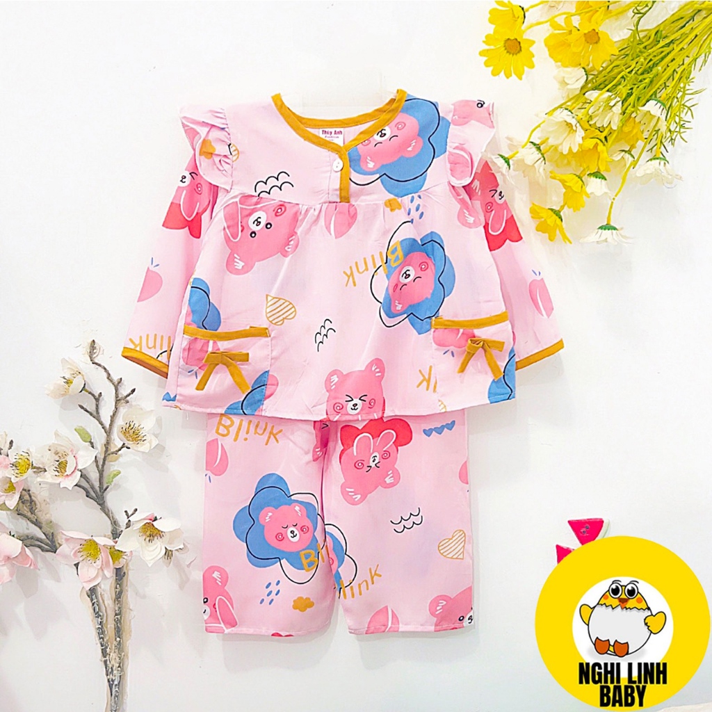Bộ tole bé gái tay dài quần dài mặc nhà có size từ 9kg đến 36kg - Nghi Linh Baby