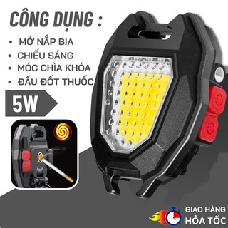 Đèn móc khóa mini led cob 800 lumens, đèn led 5 in 1 mở bia, châm thuốc, vặn ốc vít, nam châm, móc khóa chống nước