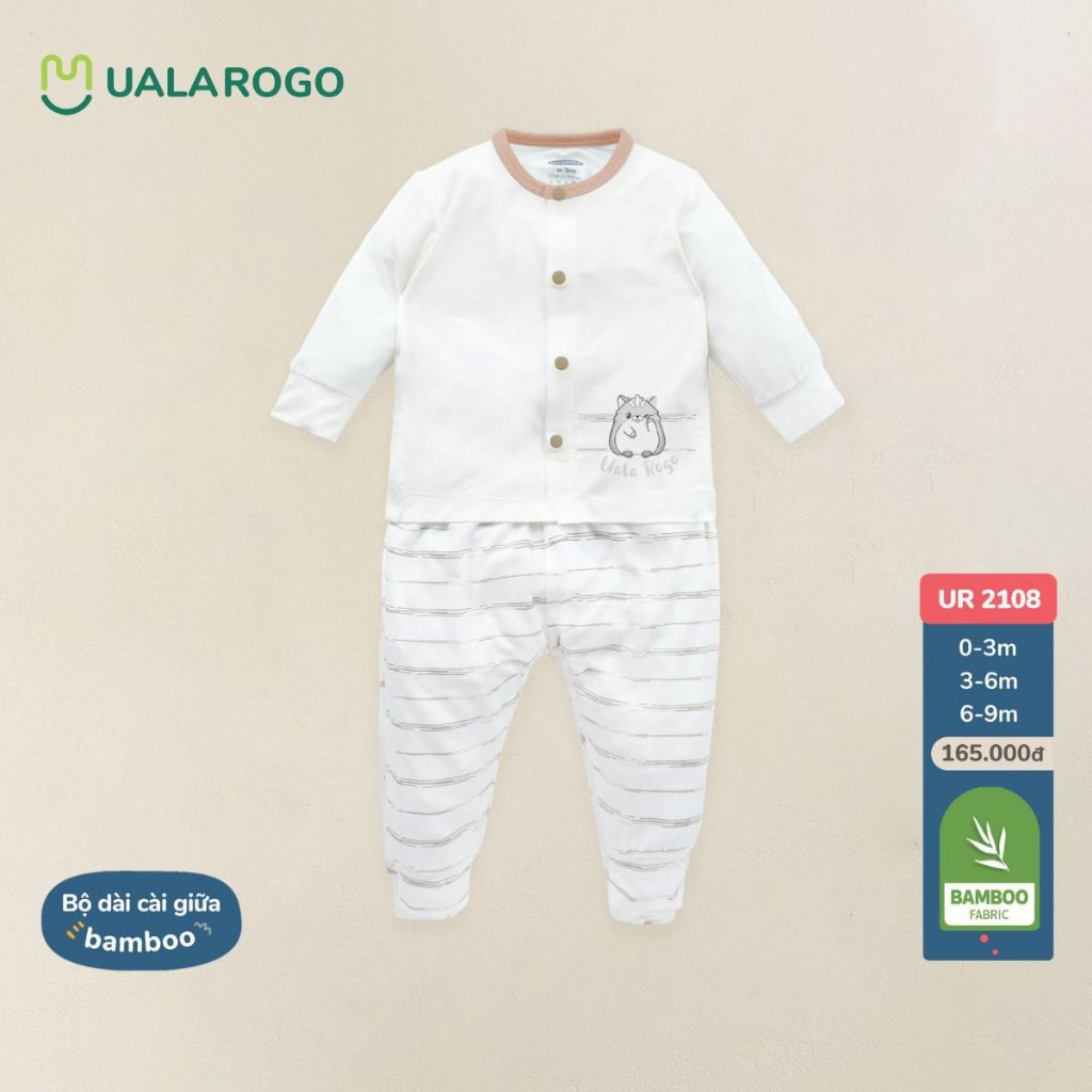 Bộ quần áo sơ sinh cho bé Ualarogo 0-9 tháng dài tay vải Sợi tre Bamboo cúc giữa mềm mại thấm hút thoáng mát 2108