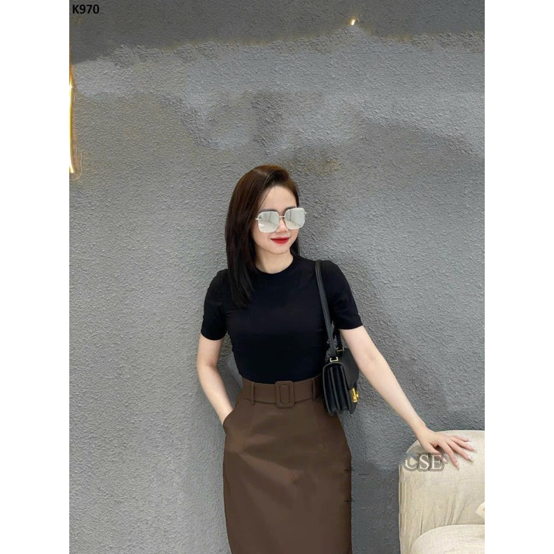 Chân váy midi dài 88cm siêu hách dáng cạp kèm đai vuông trẻ trung CV57