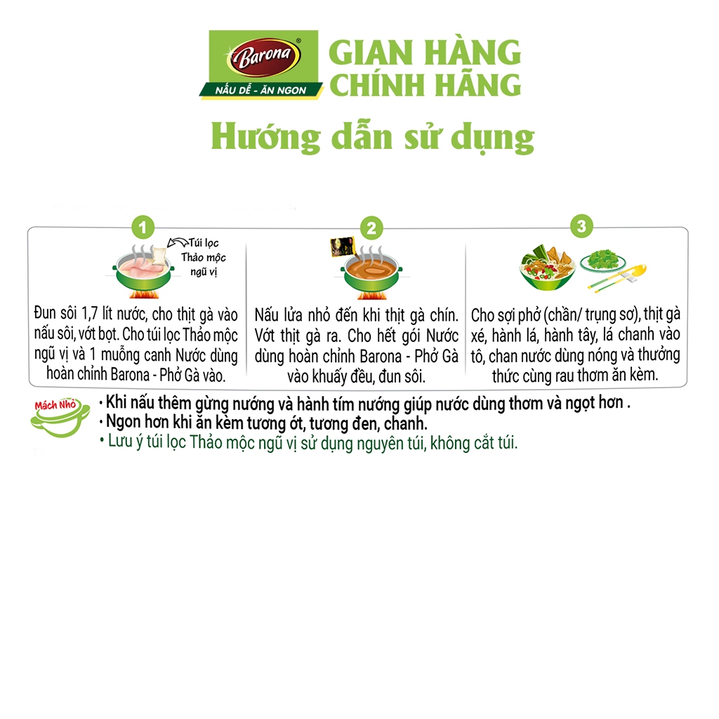 Combo 2 Gói Nước dùng Phở Gà Barona 145g, Tặng tiêu hạt