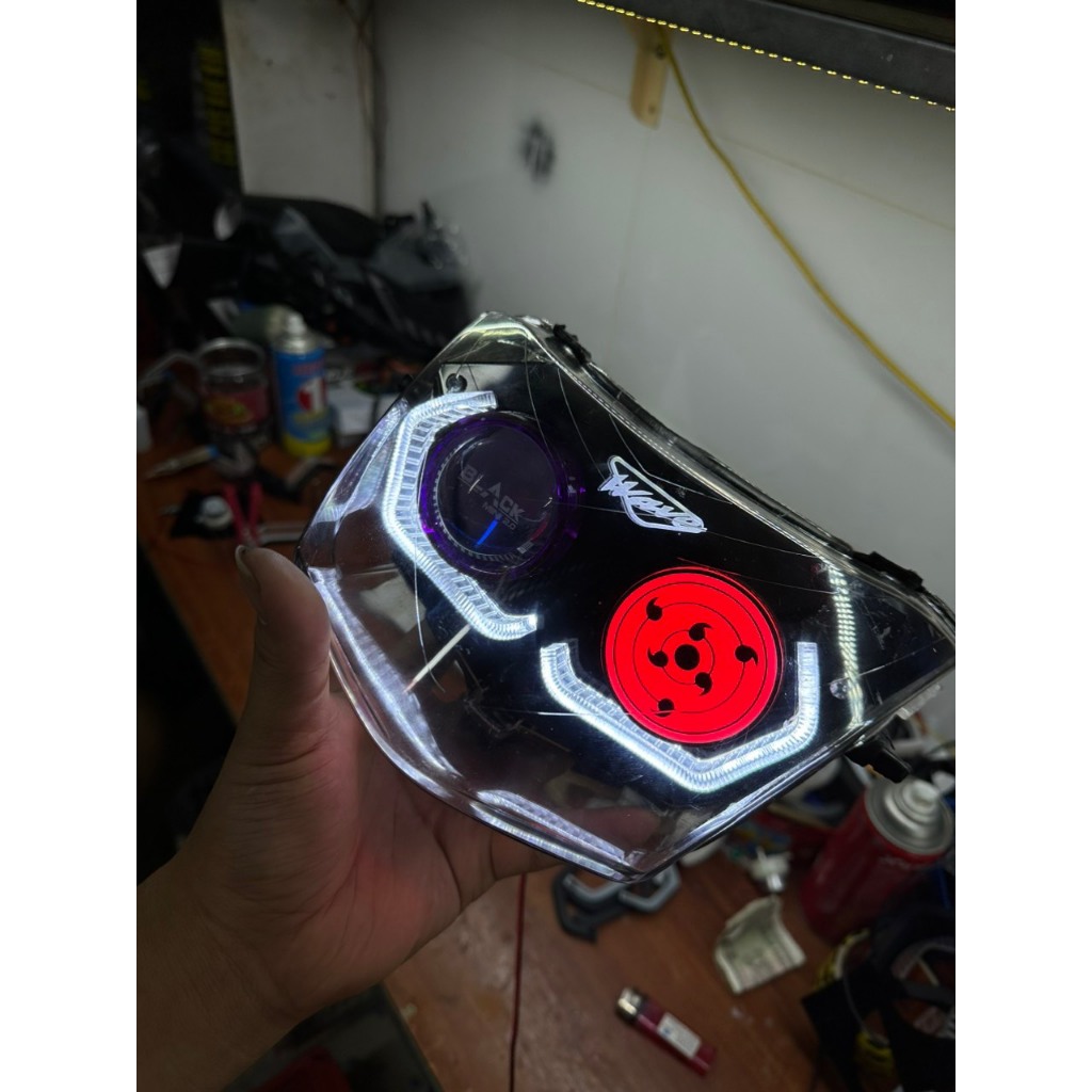 Mặt xoay sharingan độ lé đèn bi cầu kèm pass cho Wave lên chóa 2 tầng