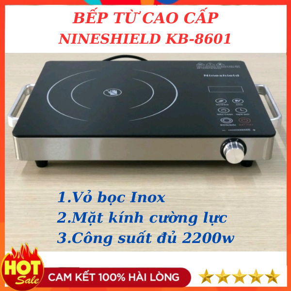 Bếp từ đơn Nineshield KB-8606 tặng kèm bộ nồi Inox 28cm,Bếp hồng ngoại cao cấp đủ công suất 2200w mặt kính cường lực