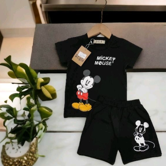 Bộ đồ cộc tay mùa hè cotton hoạ tiết Micky, đồ bộ cho bé trai  hàng quảng châu cotton mềm mát