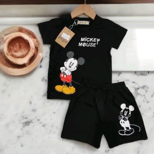Bộ đồ cộc tay mùa hè cotton hoạ tiết Micky, đồ bộ cho bé trai  hàng quảng châu cotton mềm mát