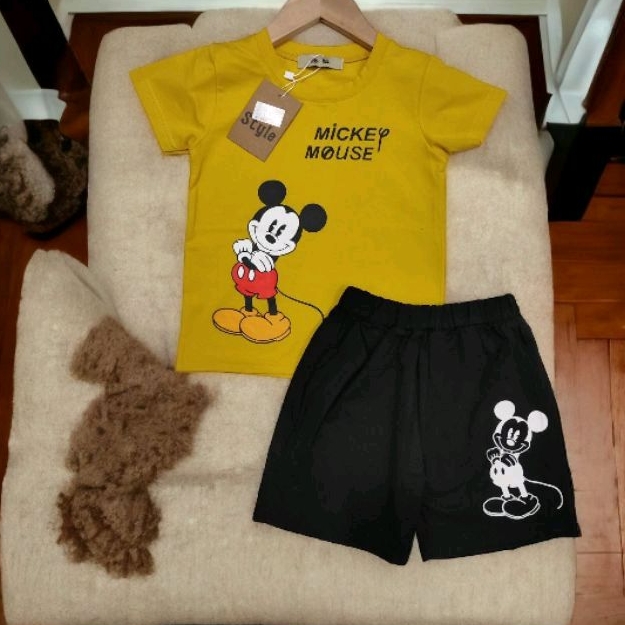 Bộ đồ cộc tay mùa hè cotton hoạ tiết Micky, đồ bộ cho bé trai  hàng quảng châu cotton mềm mát