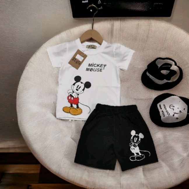 Bộ đồ cộc tay mùa hè cotton hoạ tiết Micky, đồ bộ cho bé trai  hàng quảng châu cotton mềm mát