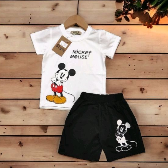 Bộ đồ cộc tay mùa hè cotton hoạ tiết Micky, đồ bộ cho bé trai  hàng quảng châu cotton mềm mát