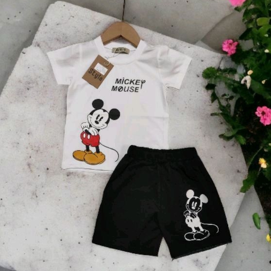 Bộ đồ cộc tay mùa hè cotton hoạ tiết Micky, đồ bộ cho bé trai  hàng quảng châu cotton mềm mát