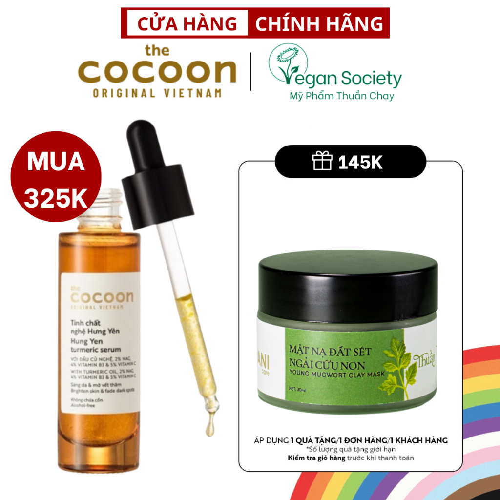 Tinh chất nghệ Hưng Yên (serum) Cocoon 30ml TẶNG mặt nạ đất sét ngải cứu non 30g The Ahhani Care