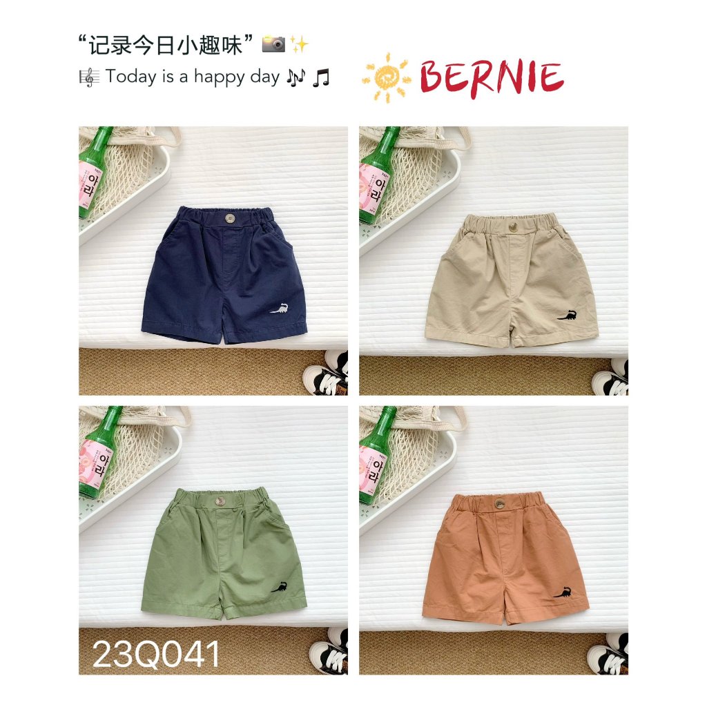 Quần đùi kaki thêu khủng long BERNIE phong cách cho bé trai đi chơi đi học BE99