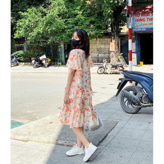 váy hoa cổ V bèo tầng ( V368)