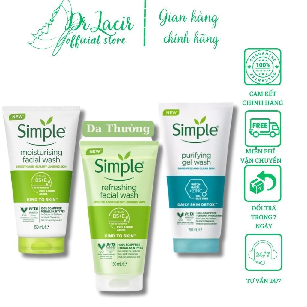 Ữa rửa mặt dạng gel Simple Kind To Skin Refreshing Facial Wash 150ml