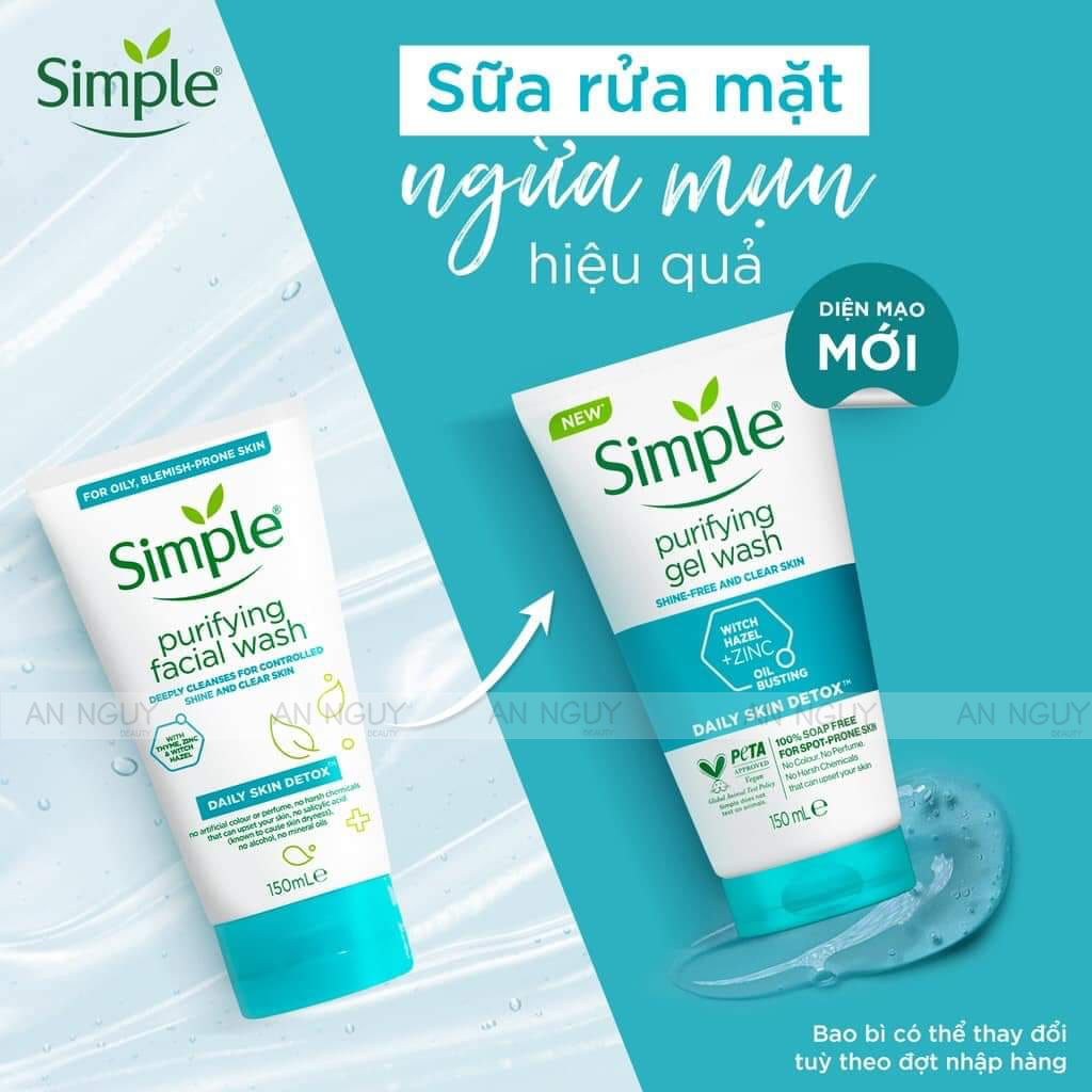 Ữa rửa mặt dạng gel Simple Kind To Skin Refreshing Facial Wash 150ml