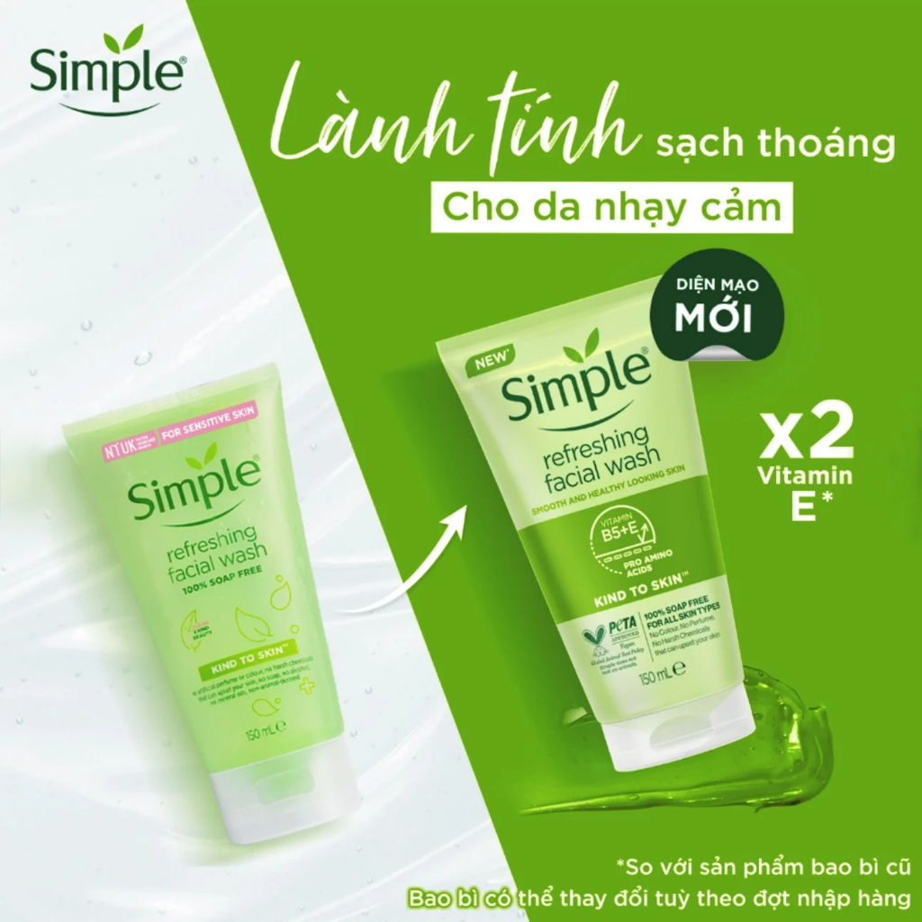 Ữa rửa mặt dạng gel Simple Kind To Skin Refreshing Facial Wash 150ml