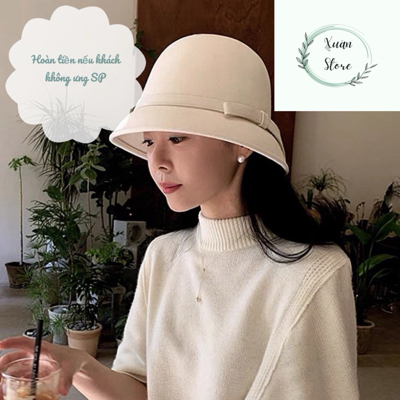 Mũ bucket mũ dạ thu đông mũ vành mũ lông cừu ép cao cấp hot 2023 hàng QC dễ đội có dây chỉnh