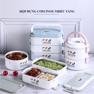 Cà mèn, hộp đựng cơm giữ nhiệt inox 3 lớp dùng được lò vi sóng
