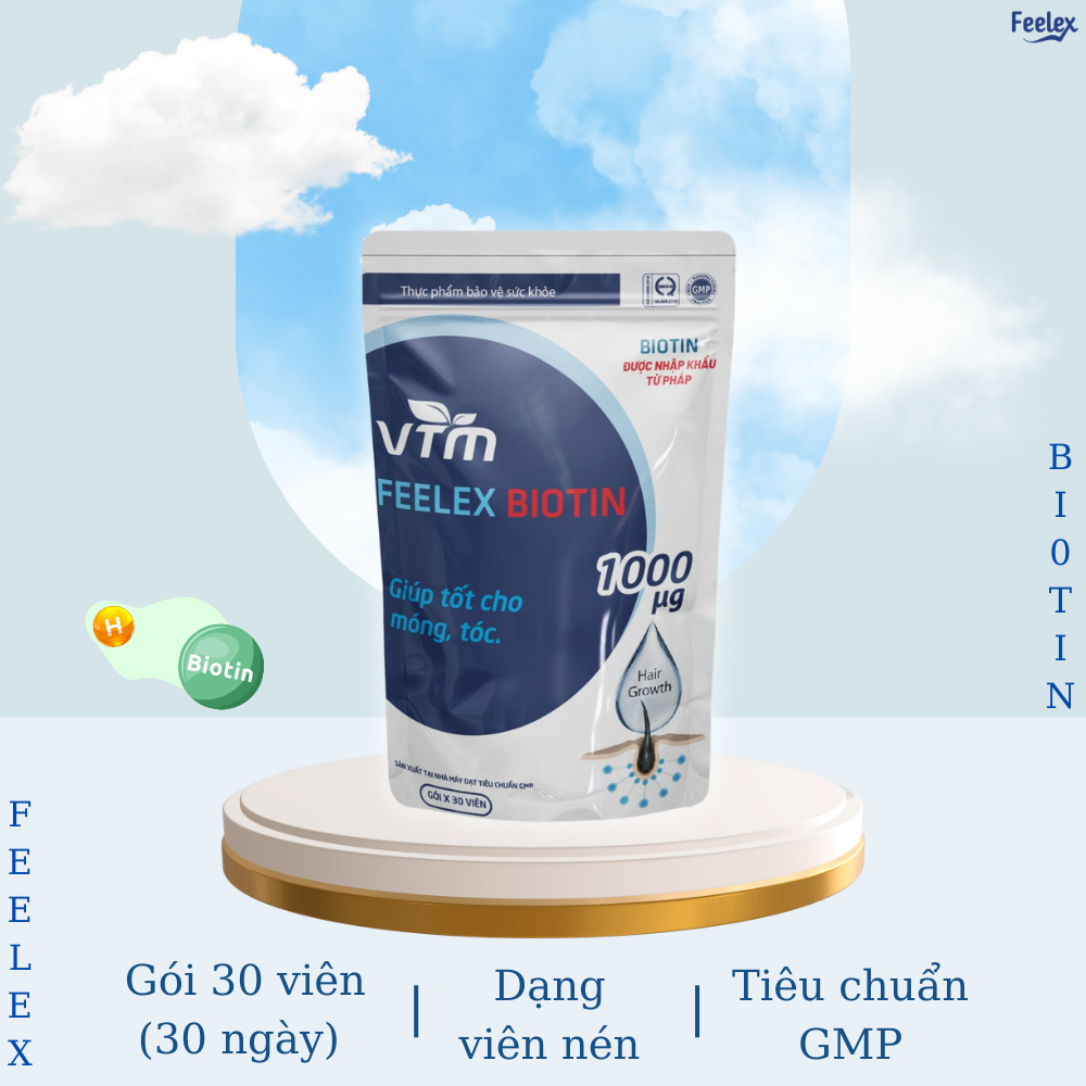 Viên uống VTM Feelex Biotin hỗ trợ mọc tóc, giúp mái tóc chắc khoẻ - Gói 30 viên
