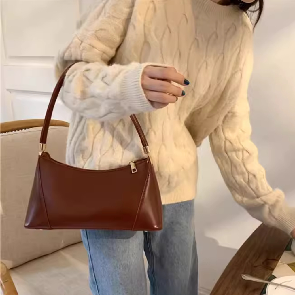 Túi xách nữ kẹp nách ngang da trơn phong cách vintage dễ phối đồ