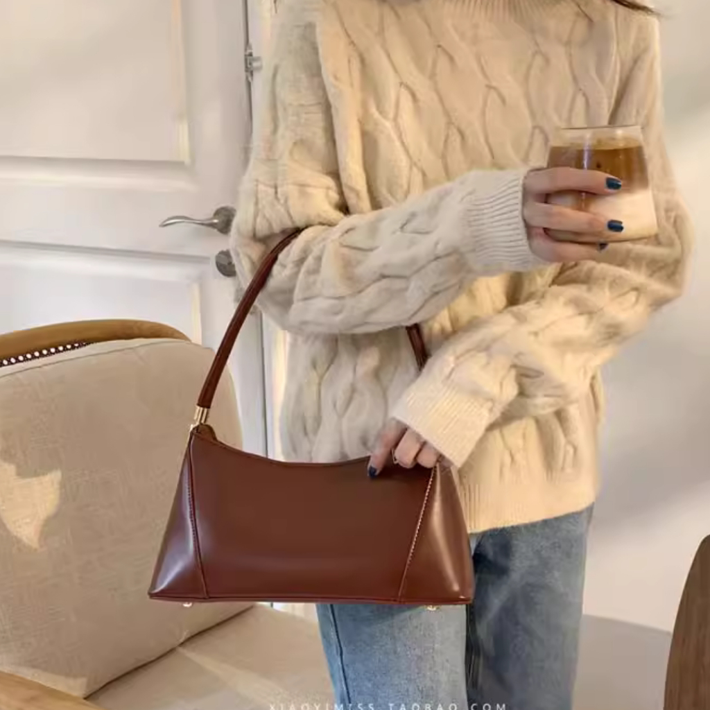 Túi xách nữ kẹp nách ngang da trơn phong cách vintage dễ phối đồ