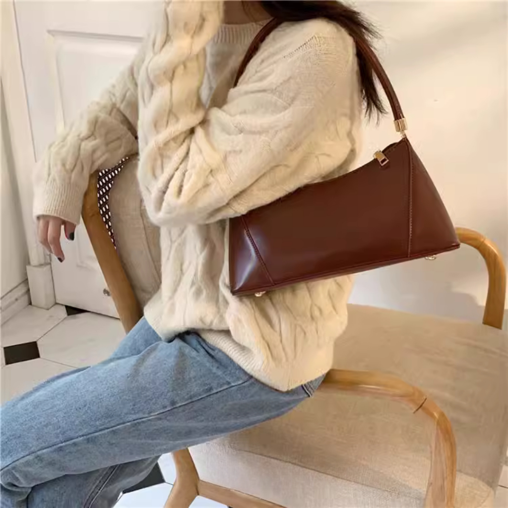 Túi xách nữ kẹp nách ngang da trơn phong cách vintage dễ phối đồ