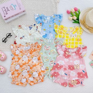 Bộ quần áo vải tôn (tole - lanh) mẫu cổ tim mềm - mịn - mát cho bé gái 7-9kg (hình thật)