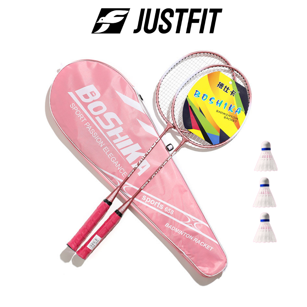 Bộ vợt cầu lông màu hồng JUSTFIT chính hãng cho học sinh, dành cho nữ, nam chơi thể thao
