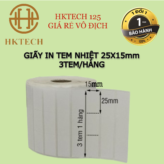 Decal Nhiệt 3 Tem 25x15 mm, Giấy In Mã Vạch 3 Tem 2,5X1,5 cm, Cuộn 30m