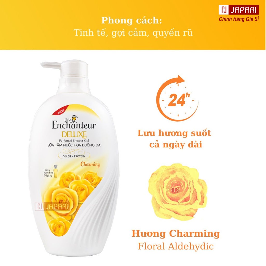 Sữa Tắm Nước Hoa Enchanteur CHÍNH HÃNG 650g/180g Tím, Xanh, Vàng - Sữa Tắm Enchanter Hương Nước Hoa Japari