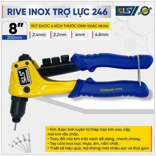 Kìm Rive Inox Trợ Lực - 246 LS+, kìm bấm rút rive inox, kìm rút rive, kìm bấm rive nhôm inox, kìm rút đinh tán trợ lực