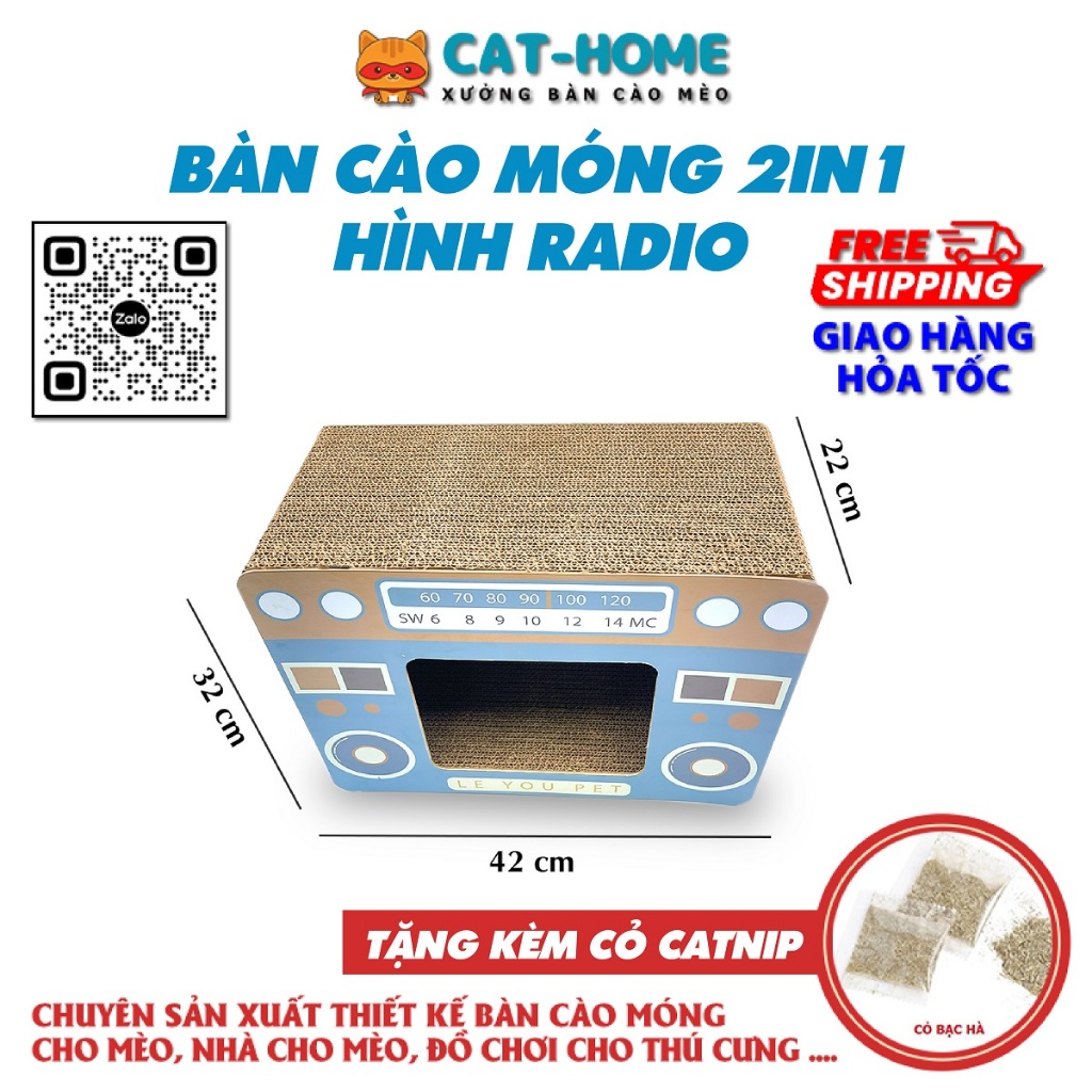 Ổ nằm cho mèo nhà cho mèo kết hợp bàn cào móng cho mèo nằm ngủ hình đài RADIO