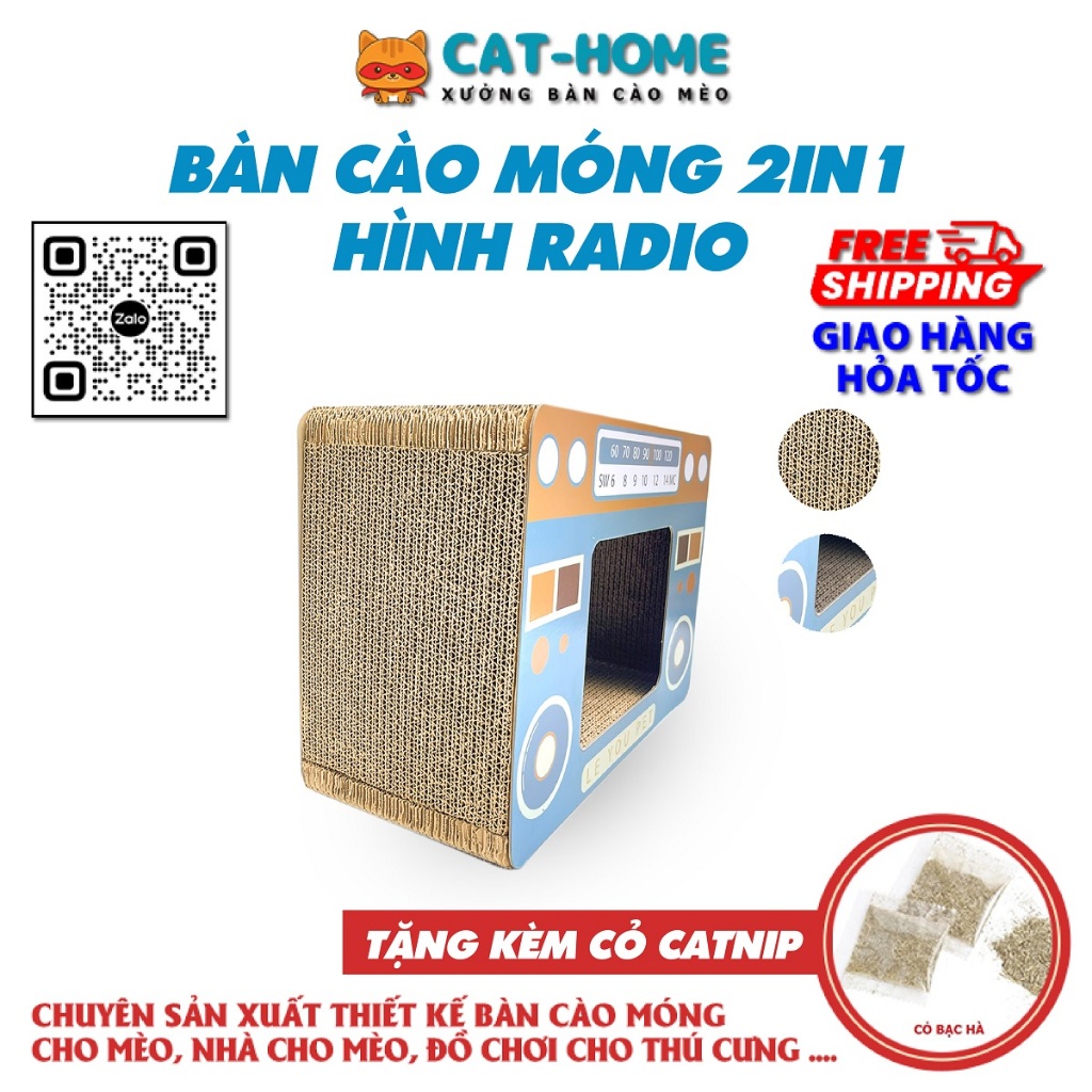 Ổ nằm cho mèo nhà cho mèo kết hợp bàn cào móng cho mèo nằm ngủ hình đài RADIO