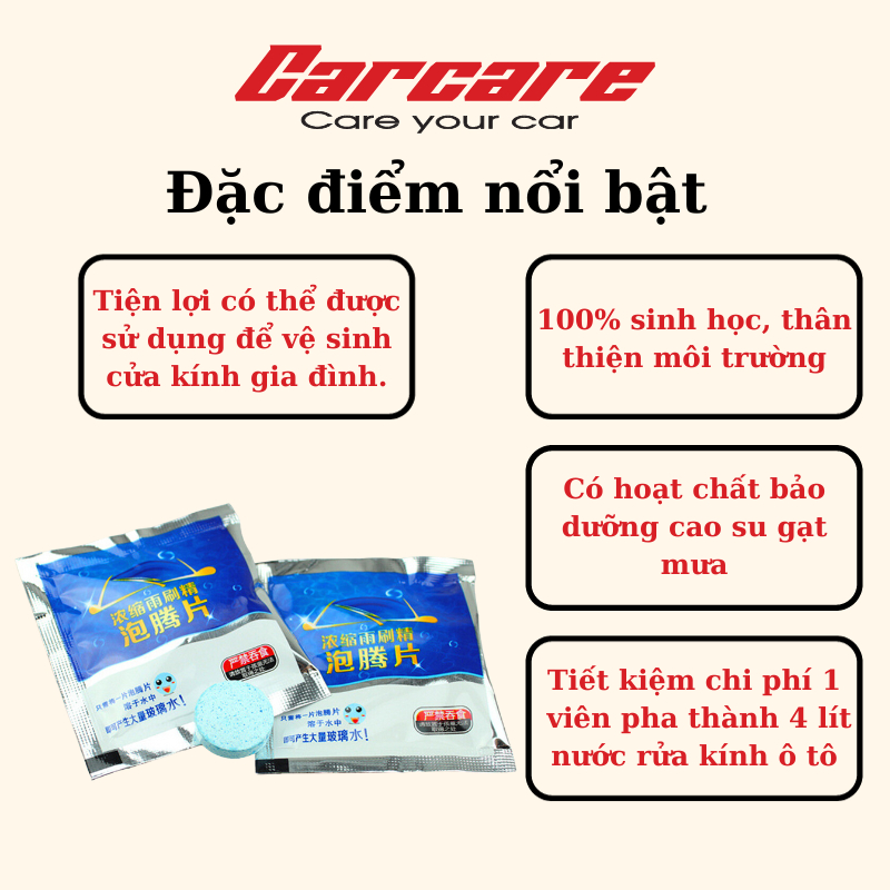 Viên sủi rửa kính ô tô, nước rửa kính ô tô - pha thành 4 lít nước rửa kính xe hơi