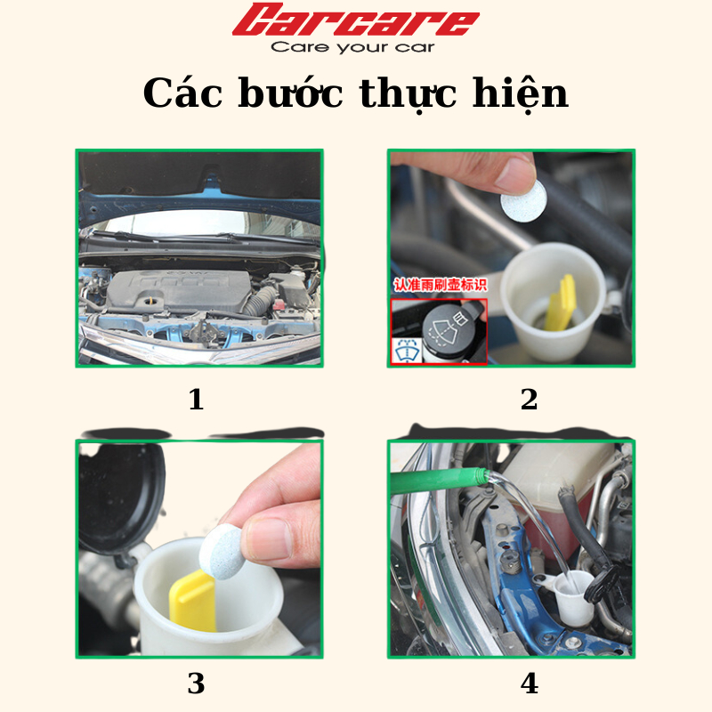 Viên sủi rửa kính ô tô, nước rửa kính ô tô - pha thành 4 lít nước rửa kính xe hơi
