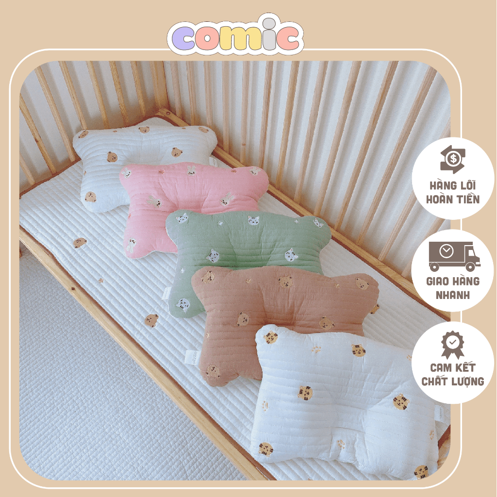 Gối lõm chống bẹp đầu cho bé hình chữ nhật đáy lưới thoáng khí Monona, họa tiết dễ thương