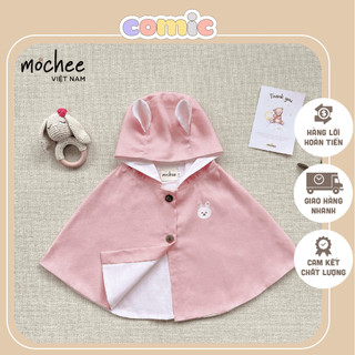 Áo choàng chống nắng trẻ em poncho mochee có mũ, vải tự nhiên mềm mai