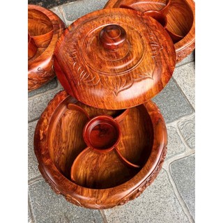 Hộp Bánh Mứt Tứ Quý Gỗ Hương cao cấp siêu chất dày nặng vân gỗ đẹp - Khay mứt gỗ hương nguyên khối chạm khắc size 30cm