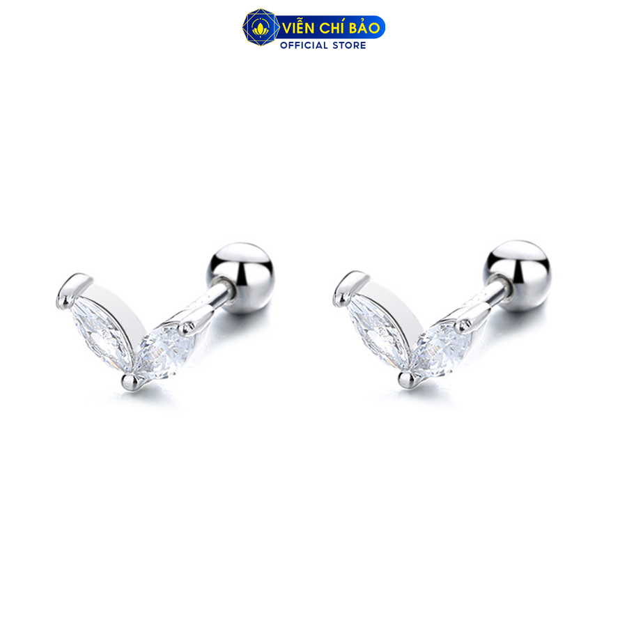 Bông tai bạc nữ lá đá trắng chốt xoắn bạc 925 - Viễn Chí Bảo B400883