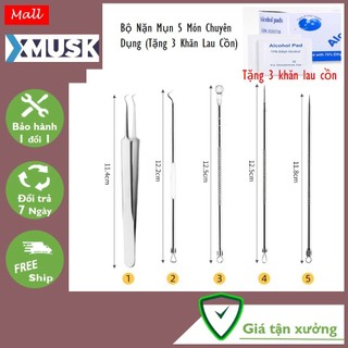 Bộ Nặn Mụn Cao Cấp, Cây Nặn Mụn XMUSK Chuyên Dụng Spa Lấy Mụn Đầu Đen, Mụn Bọc, Trứng Cá (Tặng 3 Khăn Lau Cồn)