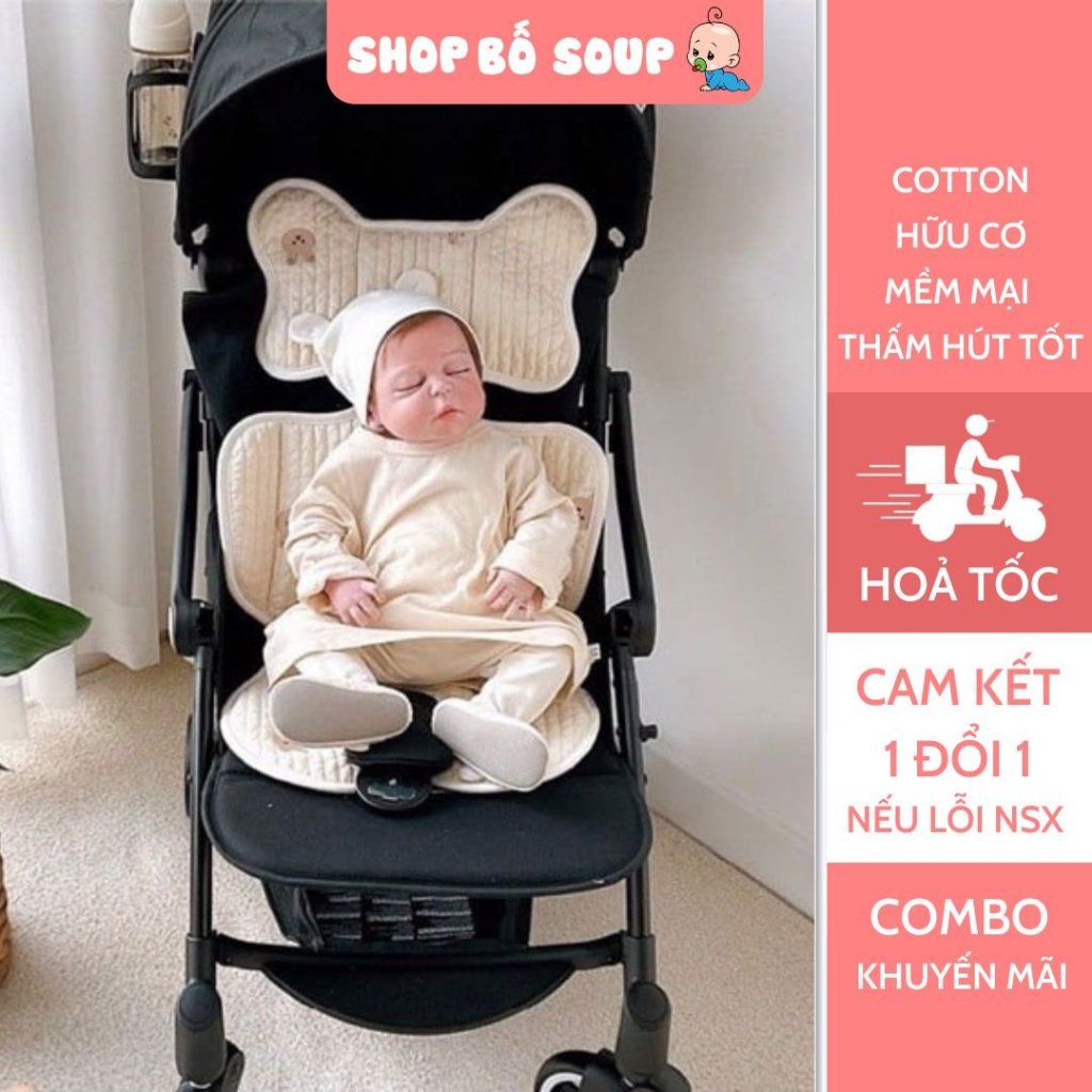 Tấm lót xe đẩy em bé cotton mềm mại thoáng khí phong cách Hàn Quốc Shop Bố Soup