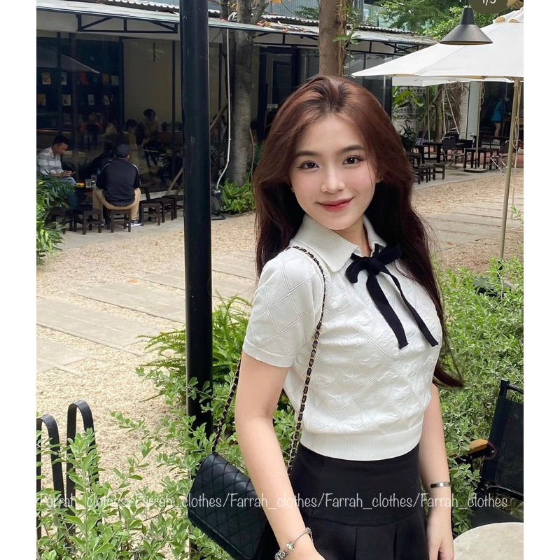 ÁO LEN DỆT MIX CHÂN VÁY XOÈ XẾP LY SIU XINH TẶNG KÈM NƠ