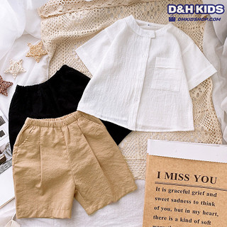 Bộ bé trai Quần Vải đũi xước D&H KIDS, Áo vãi thô mát cho bé Trai 1 tuổi - 7 tuổi DHK115