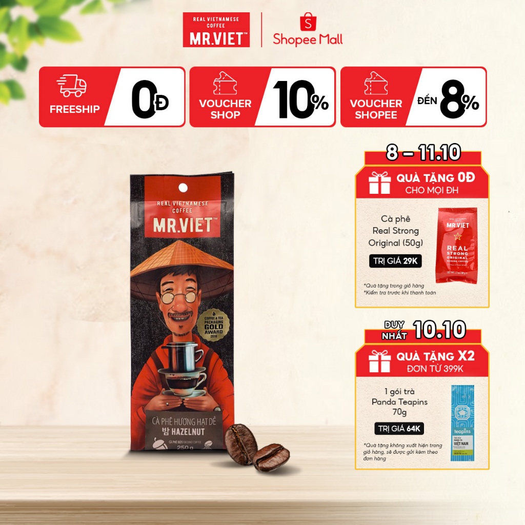 Cà phê Hazelnut, thành phần rang xay nguyên chất Arabica, hương hạt dẻ, vị đậm đà - MR.VIET Coffee