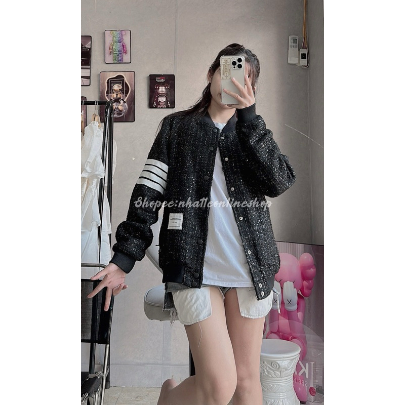Áo Khoác bomber dạ Kim Tuyến cúc bấm