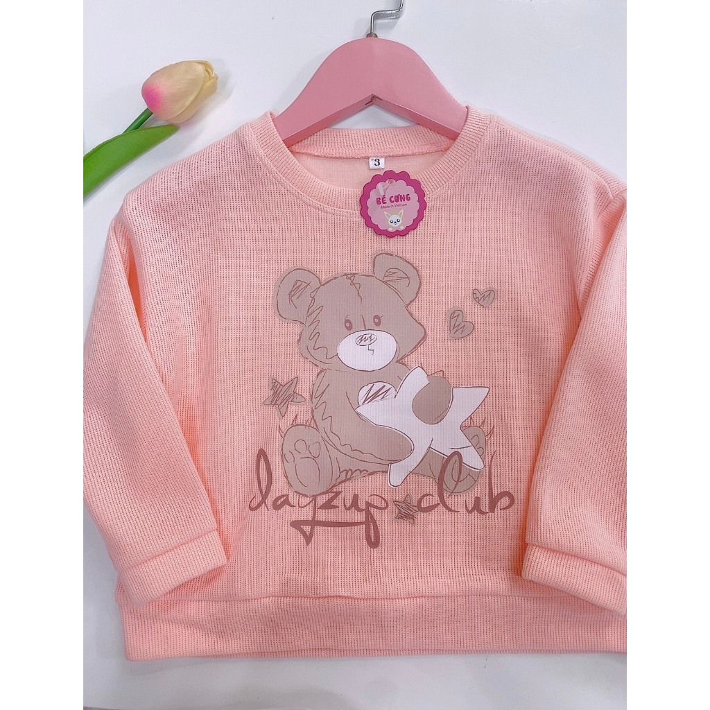 Áo Nỉ Gân Sweater Chui Đầu Tay Dài Thu Đông Dành Cho Bé Gái