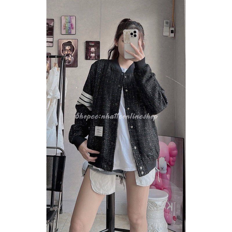 Áo Khoác bomber dạ Kim Tuyến cúc bấm