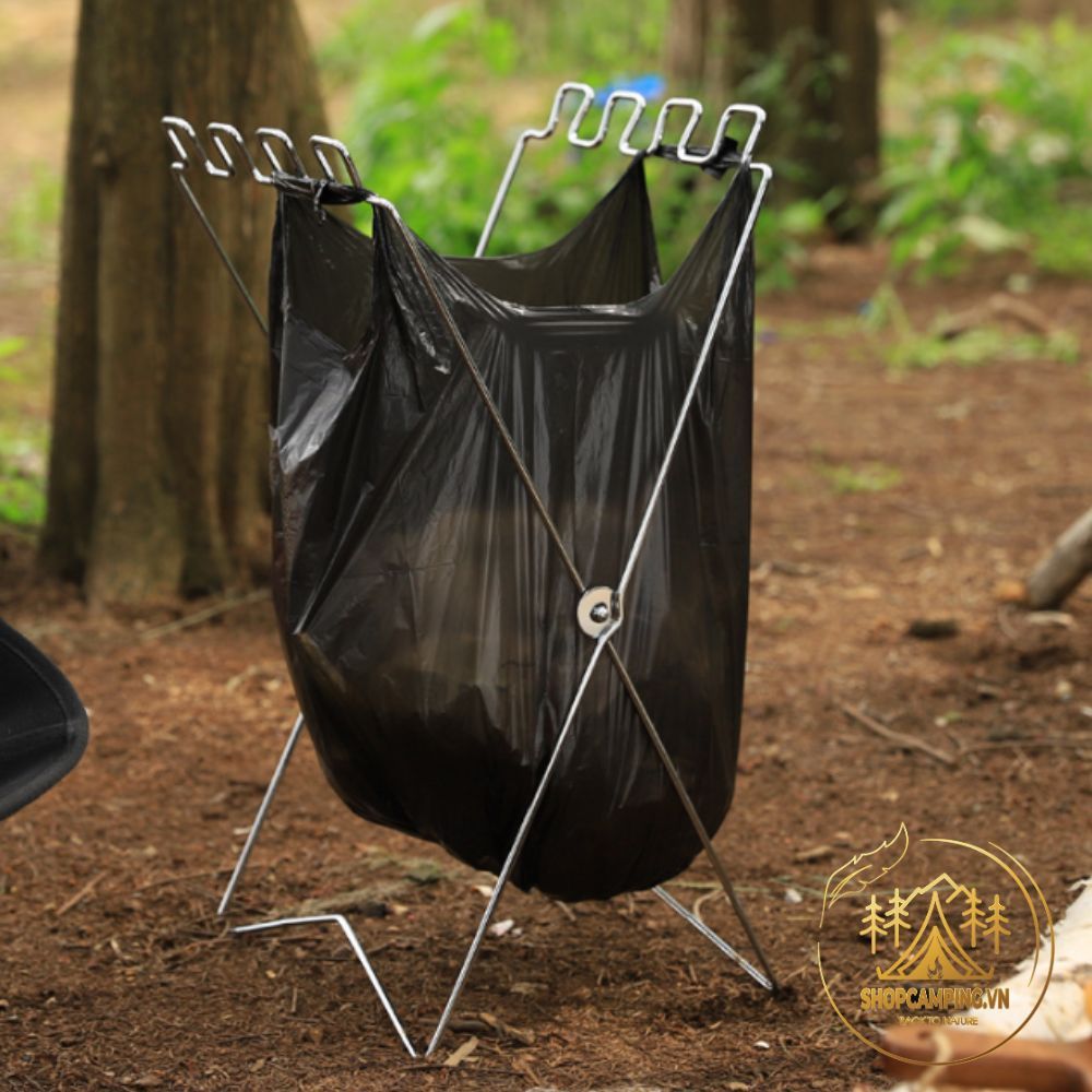Giá treo túi đựng rác inox tiện dụng, khay treo túi rác du lịch, dã ngoại - Camping VietNam