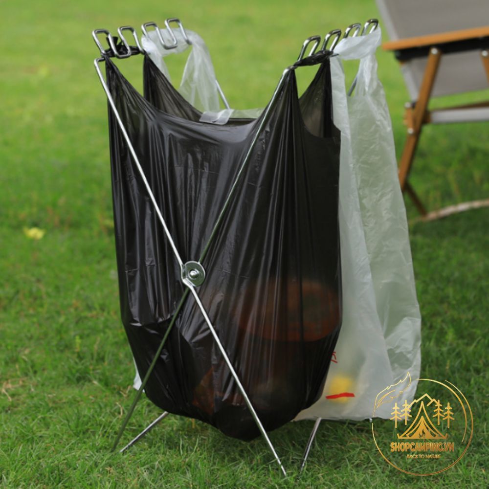 Giá treo túi đựng rác inox tiện dụng, khay treo túi rác du lịch, dã ngoại - Camping VietNam