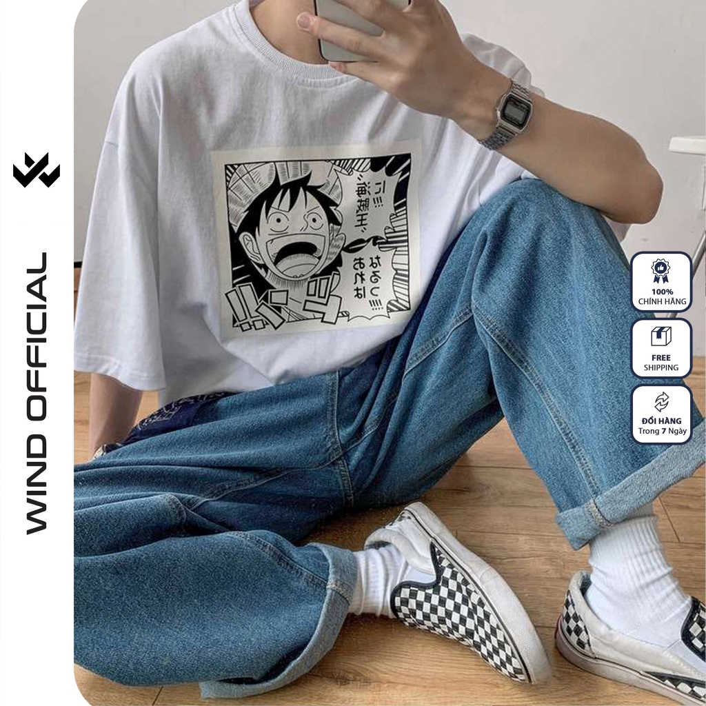 Áo thun tay lỡ WIIS phông unisex form rộng cotton Luffy thời trang nam nữ oversize